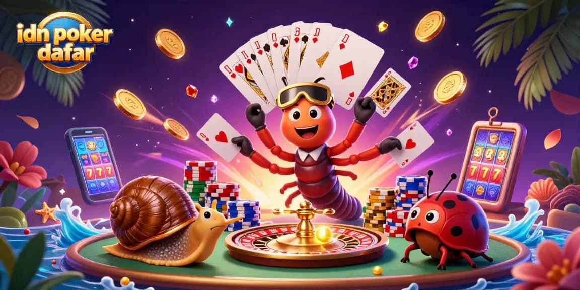 Menyaksikan permainan poker online dengan idn poker daftar, dealer 3D dengan kartu dan chip berlimpah
