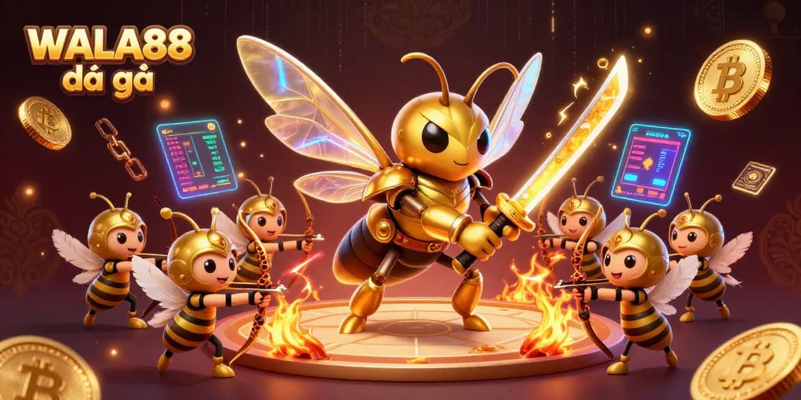 Experience thrilling WALA88 đá gà action with a dynamic illustration of a samurai hornet and bee archers.