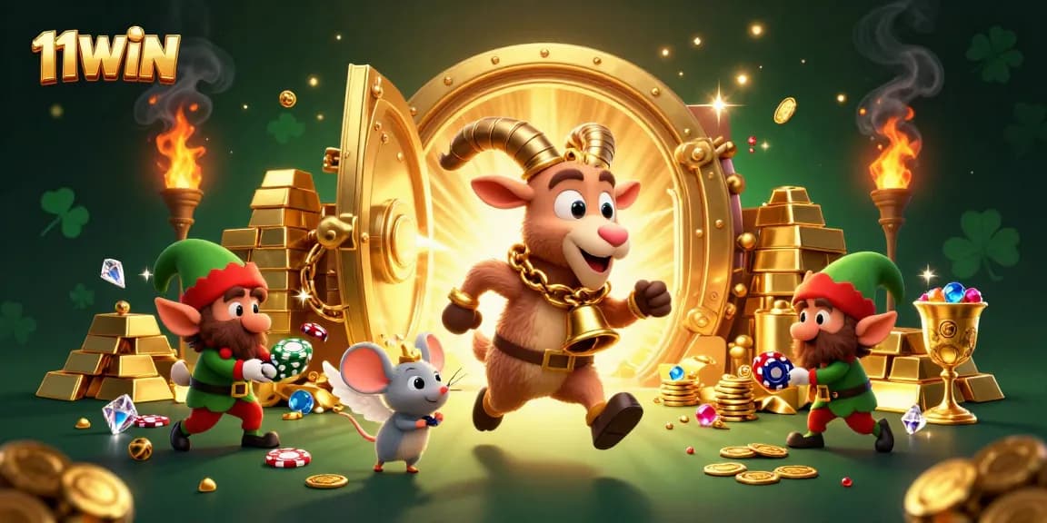Experience thrills at 11WIN with Krampus and festive elements in a vibrant casino scene.