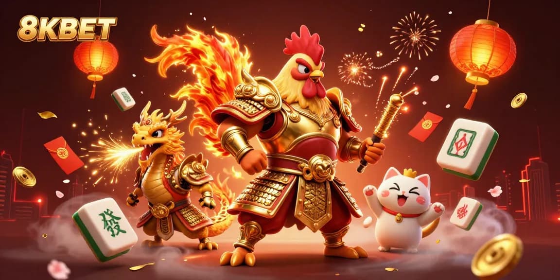 Experience exciting gameplay at 8KBET with an energetic carnival-themed illustration.