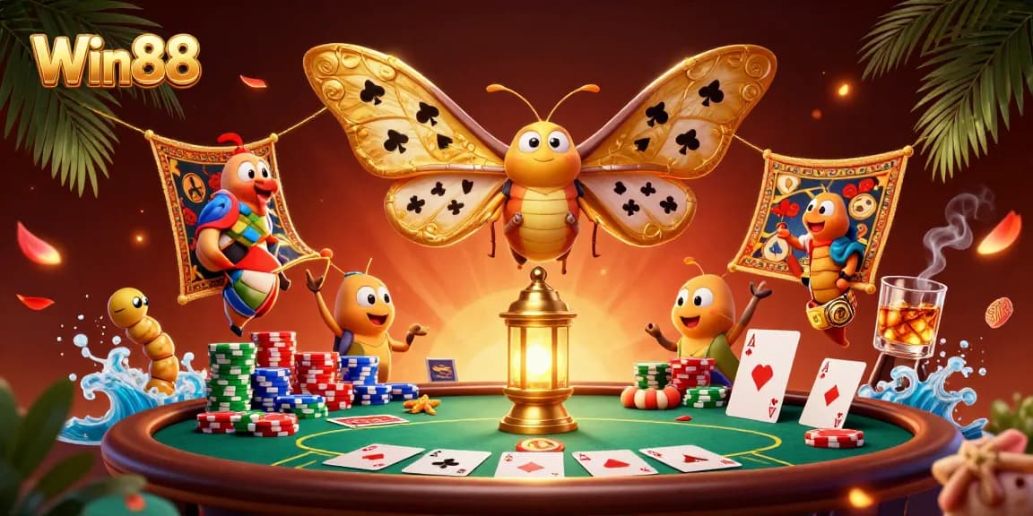 Experience Win88's dynamic casino atmosphere with a 3D illustration of vibrant gaming elements.