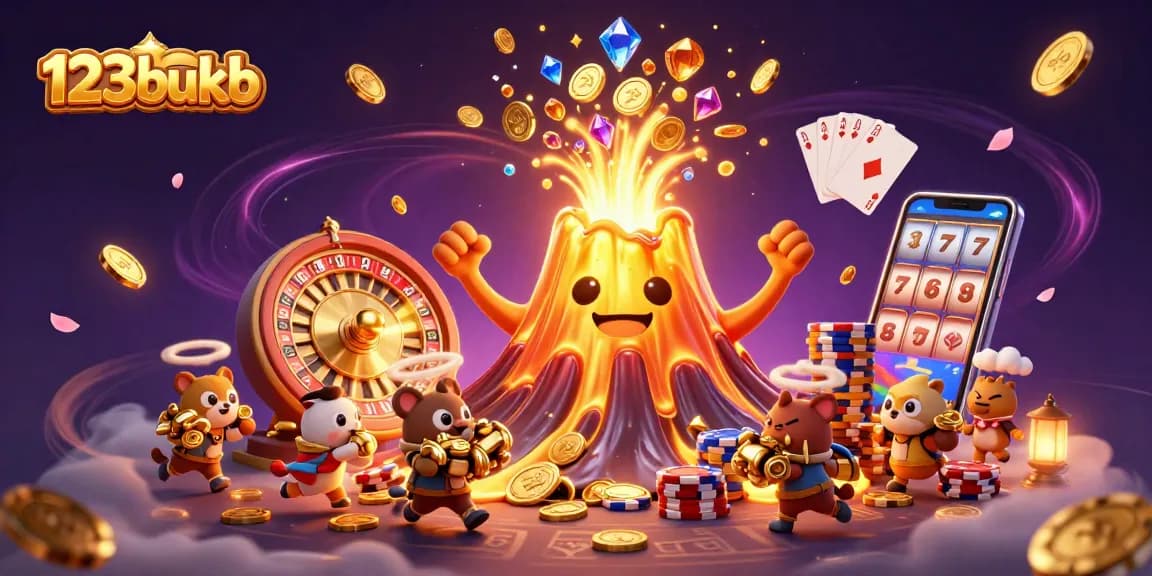 Experience thrilling wins at 123bukb, with a dynamic casino illustration capturing vibrant action and excitement.