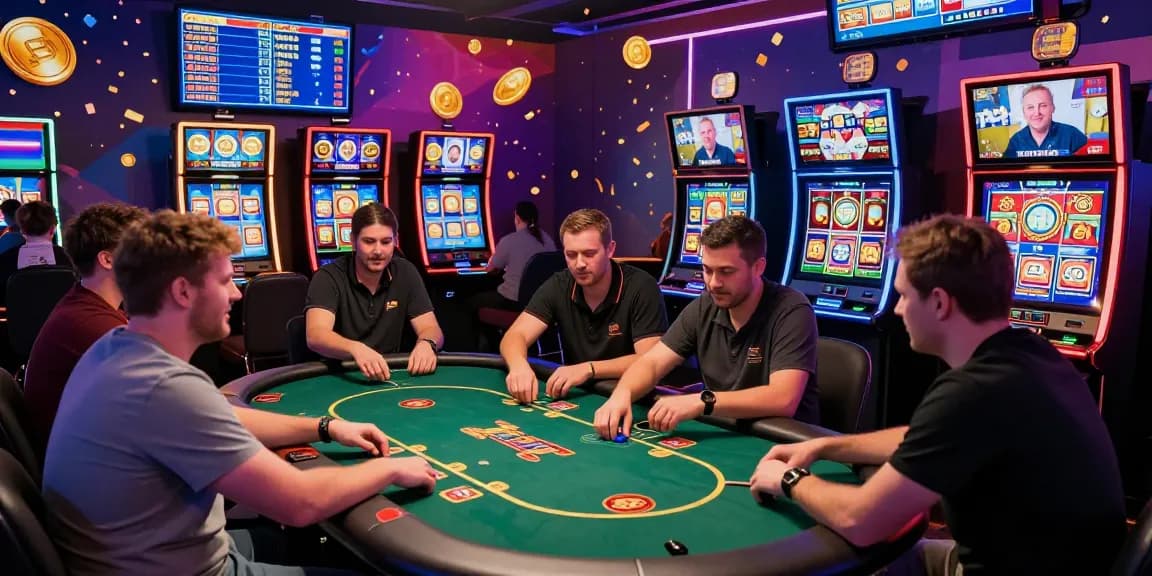 Engaged players at https://f1686s.com/ in a vibrant online casino, showcasing diverse games and interactions.
