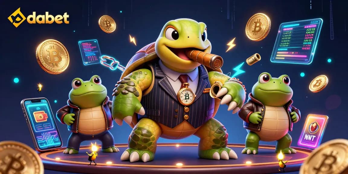 dabet showcases a vibrant 3D digital casino scene with a mobster turtle and frog enforcers, maximizing gaming thrills.