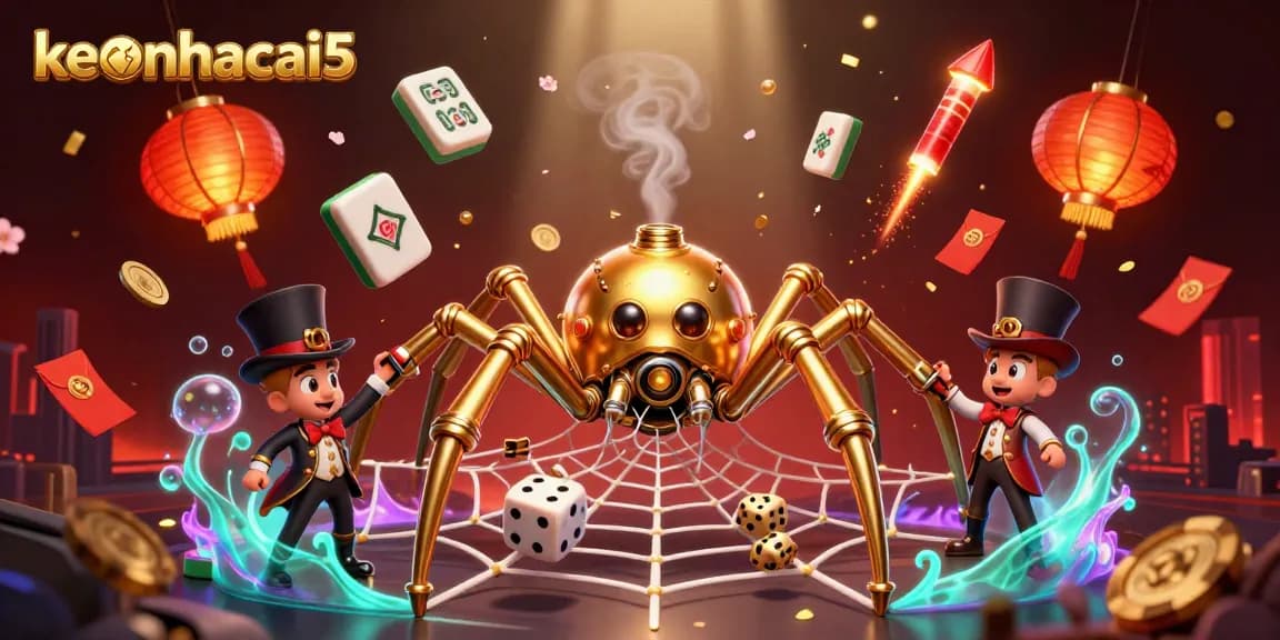 Catch lucky rewards with keonhacai5 amid a vibrant 3D casino scene.