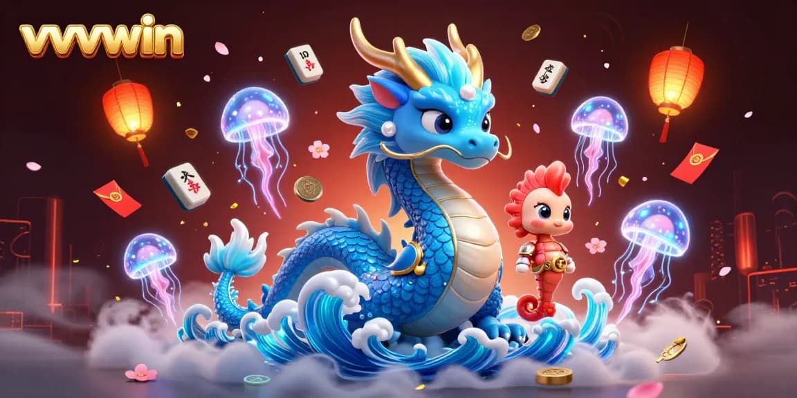 Experience exciting gaming at vvvwin with a majestic water dragon, seahorse knight, and glowing jellyfish in a captivating casino scene.