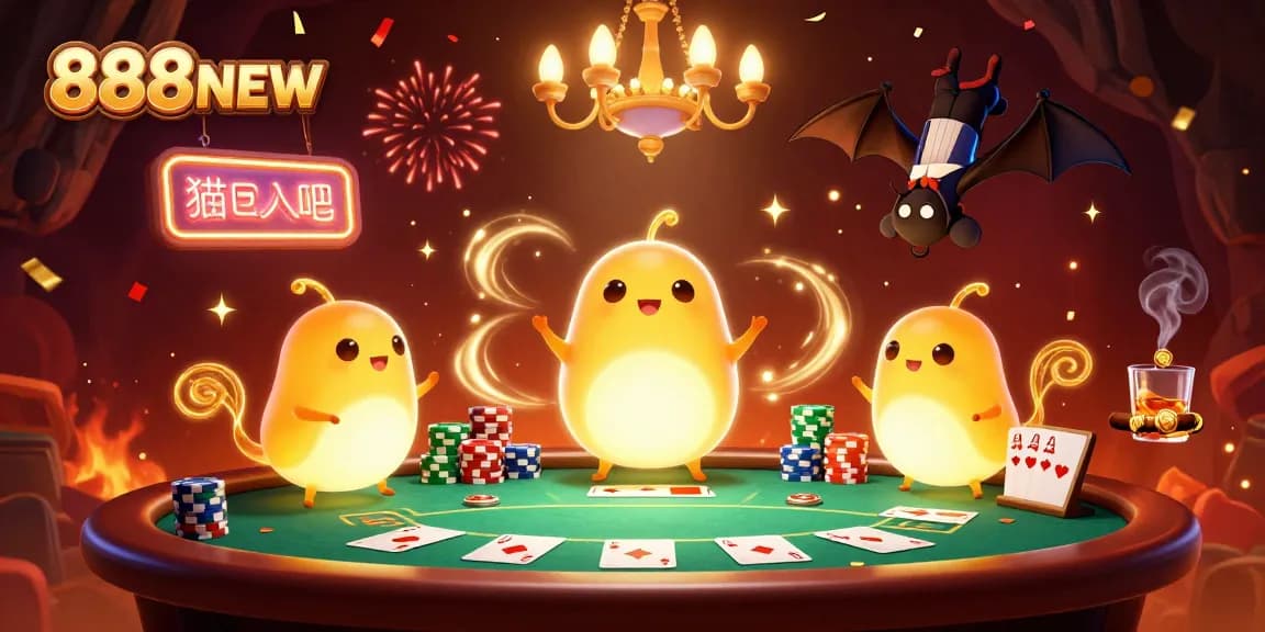 Experience thrilling moments at 888NEW casino with unique glowworm characters illuminating a vibrant game scene.