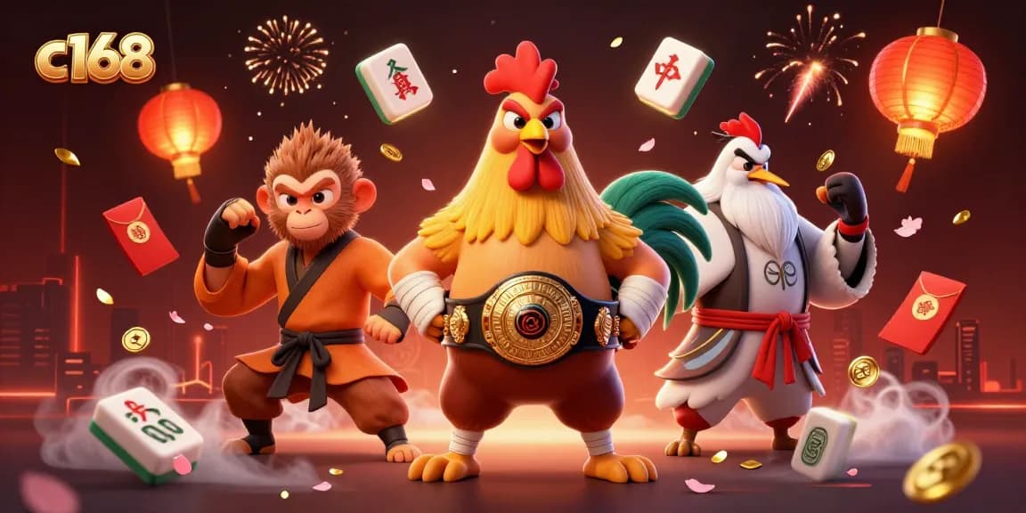 Engage in thrilling c168 casino action with vibrant characters and festive gaming elements.