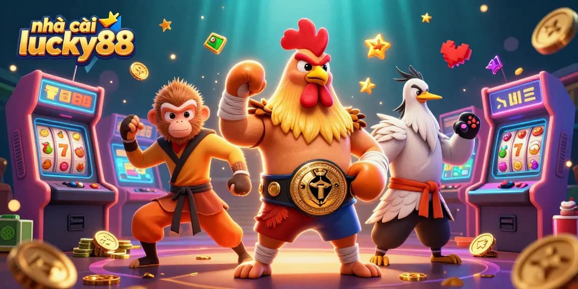Engage with nhà cái lucky88 through dynamic gaming adventures featuring a unique rooster, monkey, and crane.