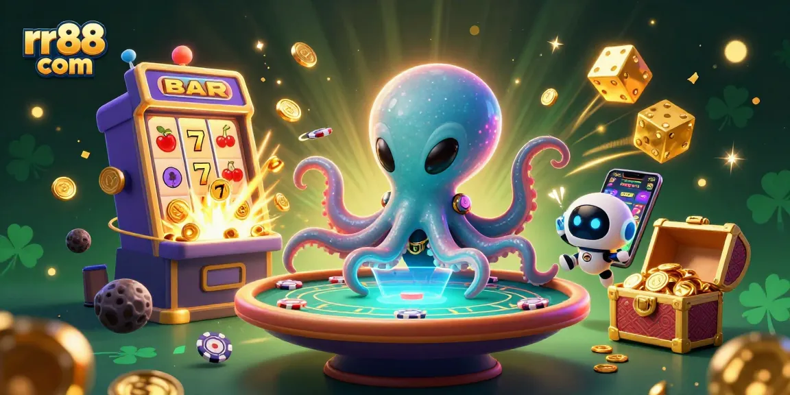 Experience fun gameplay at rr88 com with alien octopus and jackpot-themed 3D casino extravaganza.