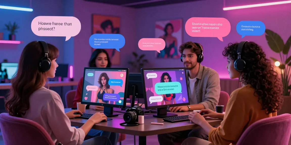 Engaging NSFW AI chat interaction with playful characters in a vibrant digital chat room.