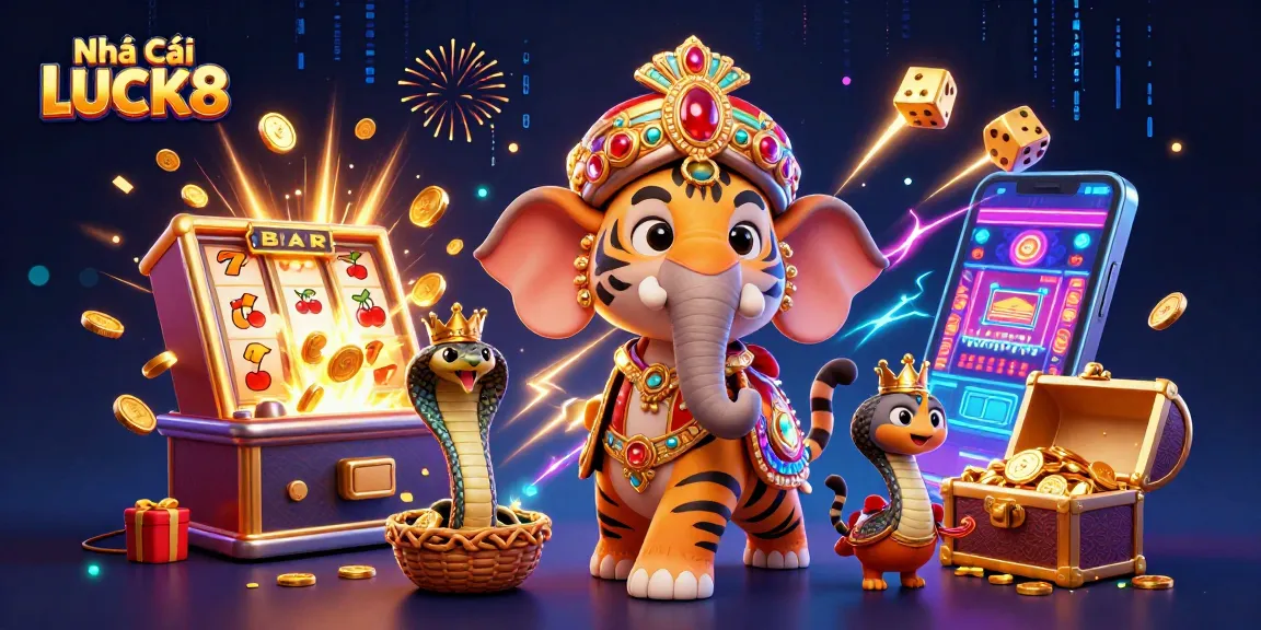 Experience thrilling jackpots at Nhà Cái LUCK8 with an exciting casino-themed 3D illustration.
