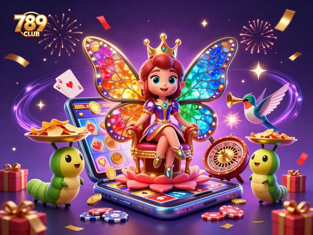 Engage with 789CLUB in an enchanting casino scene featuring stunning characters and game elements.