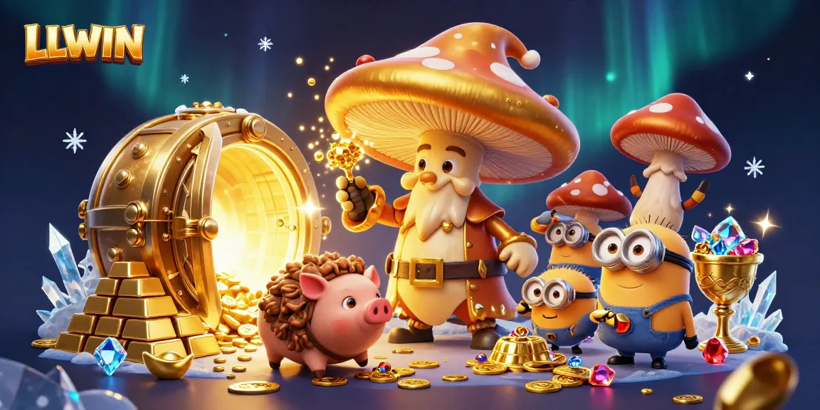LLWIN offers a magical gaming experience with a golden wizard and treasure in a vibrant casino universe.