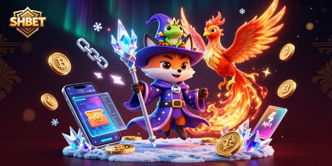 Experience SHBET with a mystical gaming scene featuring a wizard fox and crypto elements.