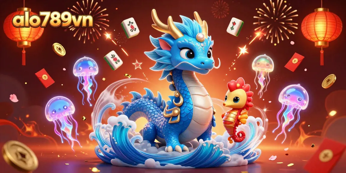 Experience thrilling moments on alo789vn with a dynamic dragon and seahorse knight in a vibrant casino scene.