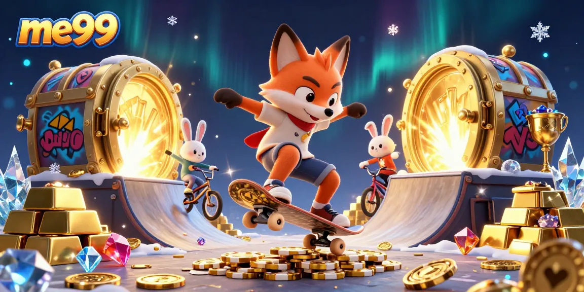 Bet on excitement at me99 with a dynamic scene of a fox and rabbit in a casino-inspired action.