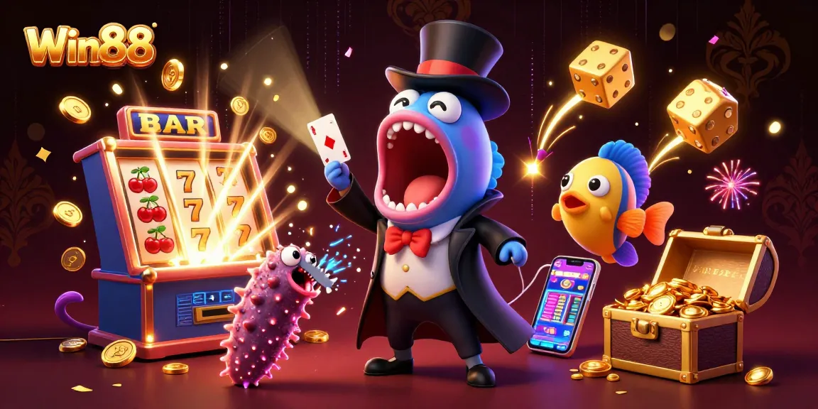 Win88 captivates players with a dazzling underwater casino scene featuring magical sea creatures.