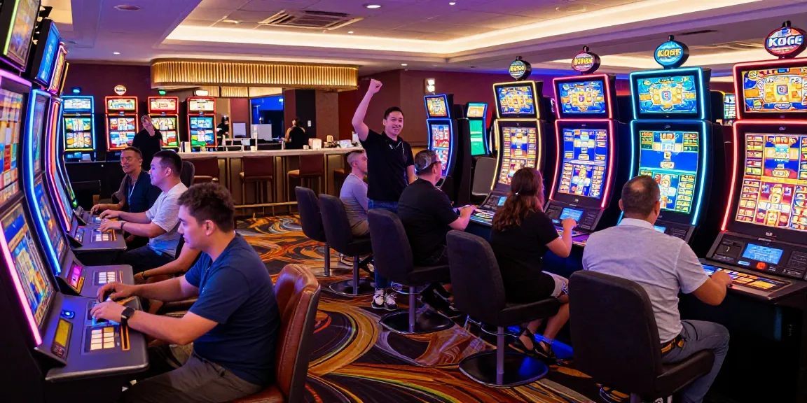 Players enjoying an exciting gaming experience at KO66 casino with vibrant lights and lively atmosphere.