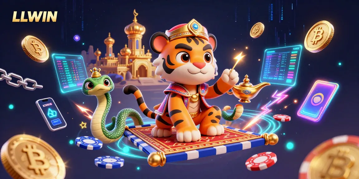 Engage with LLWIN's vibrant online casino experience featuring a magical desert scene.