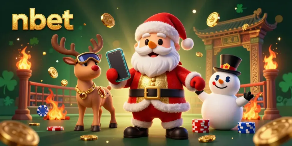 Experience the thrill of nbet as Santa celebrates jackpots in a vibrant casino scene.