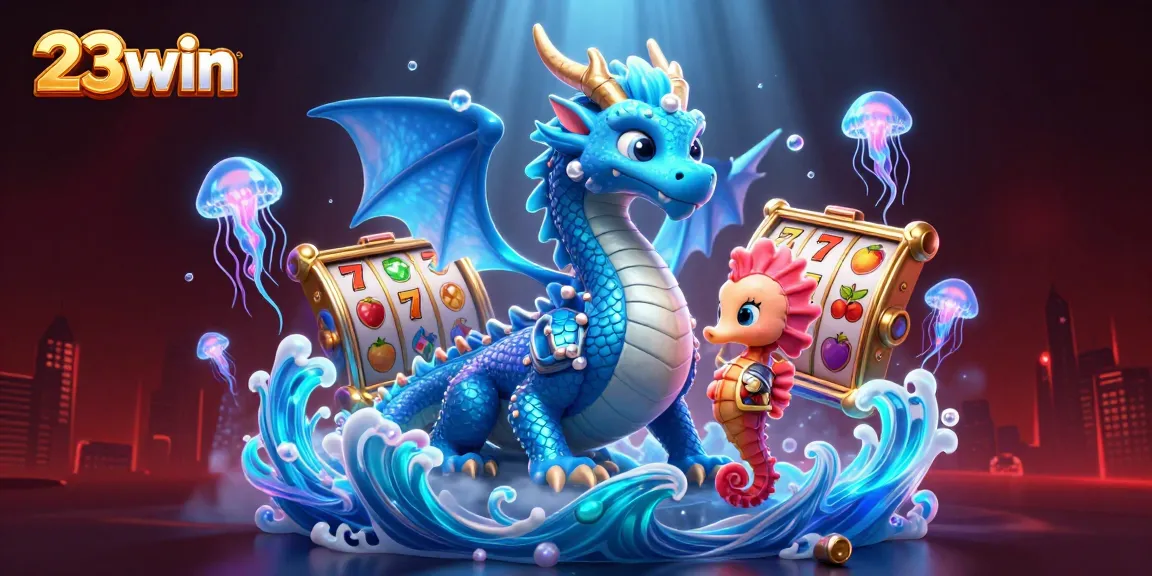 Experience the thrill of winning at 23win with vibrant slot games in this immersive illustration.