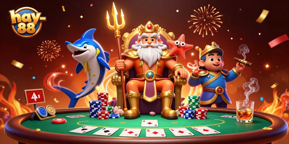 Experience the thrill of poker action with hay-88's 3D illustration of Neptune and friends