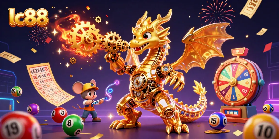 Experience thrilling moments at lc88 with a fantasy scene featuring vibrant lottery elements and a golden dragon.