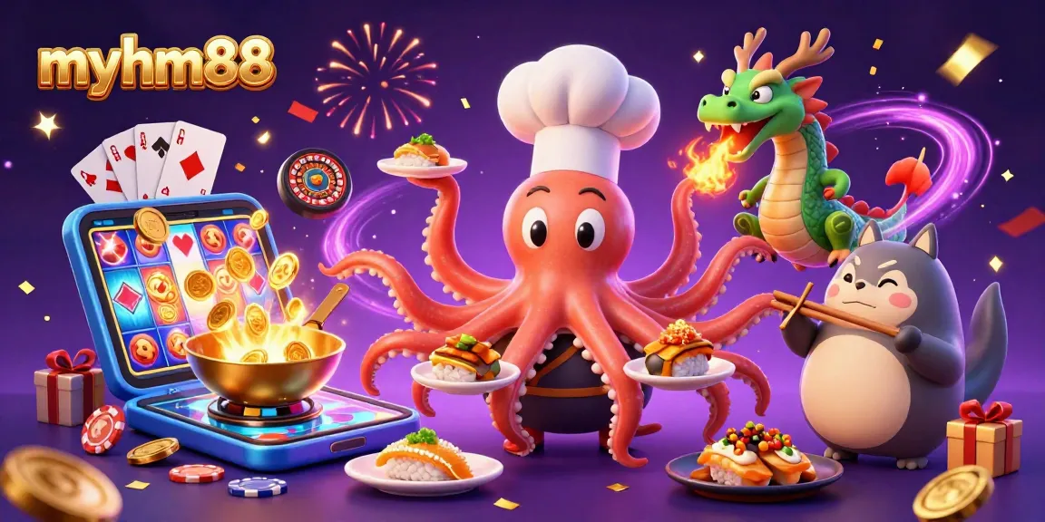 Experience the excitement of myhm88 with vibrant 3D casino characters and golden treasures.