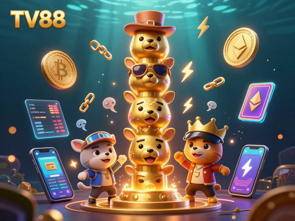 Experience the excitement of TV88 with dynamic casino elements and a majestic golden totem pole!