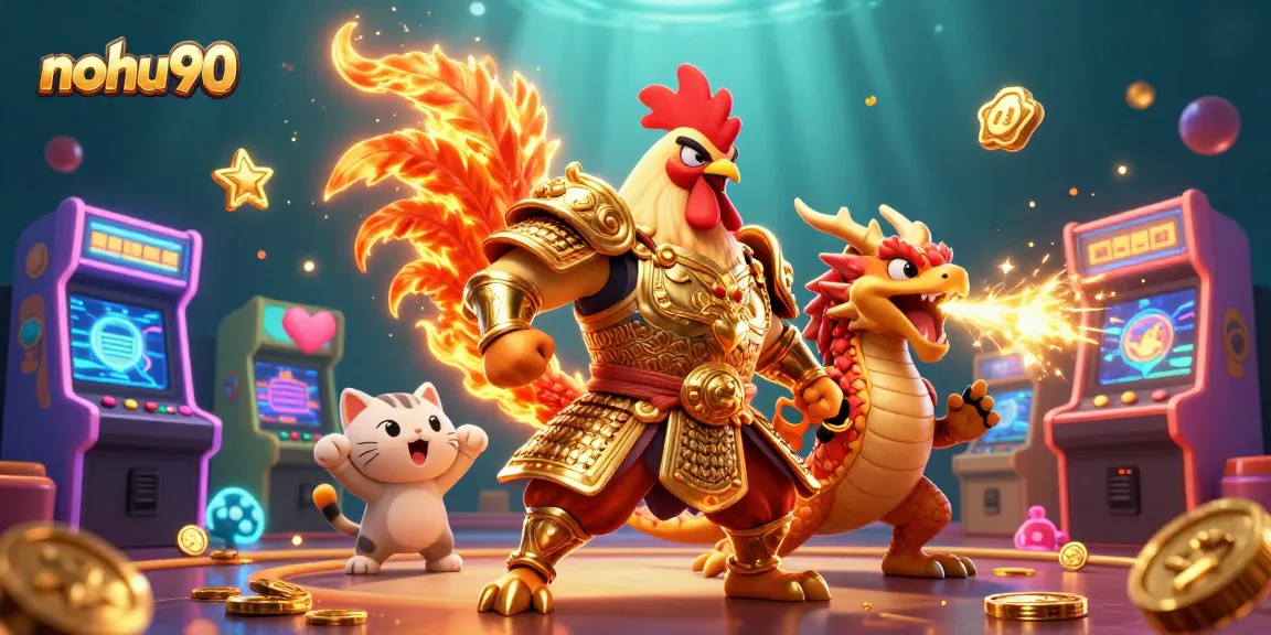 Win big at nohu90 with an exciting 3D illustration of game characters and casino action.