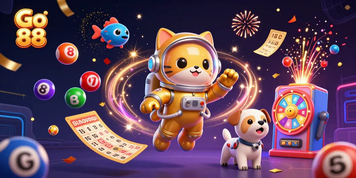 Engage with Go 88 and experience a dynamic lottery game scene featuring vibrant characters and colorful elements.