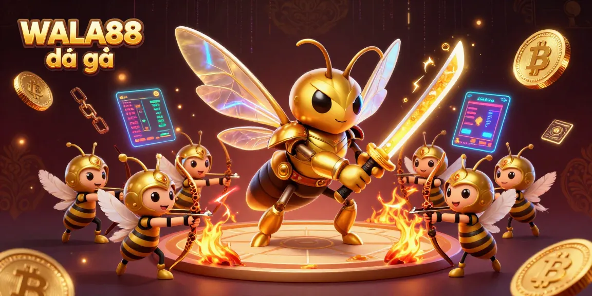 Experience thrilling WALA88 đá gà action with a dynamic illustration of a samurai hornet and bee archers.