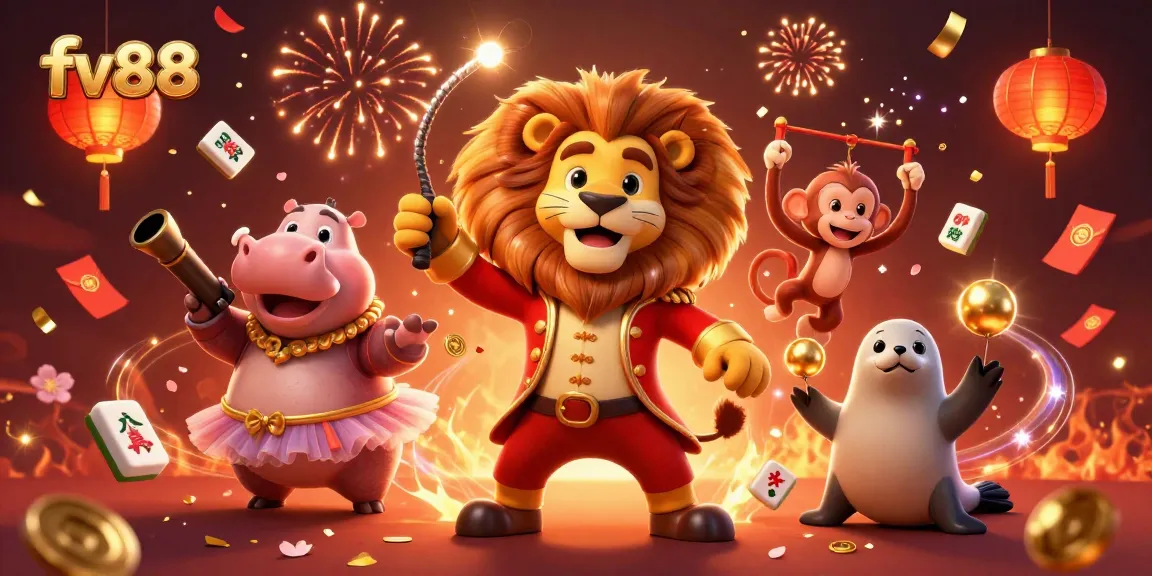 Experience the lively world of fv88 with vibrant characters amid golden casino elements.