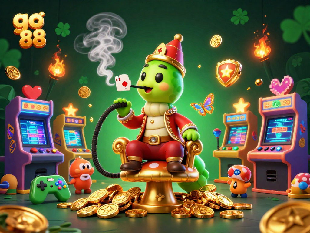 Experience the excitement of go 88 with a whimsical 3D casino illustration showcasing vibrant gaming elements.