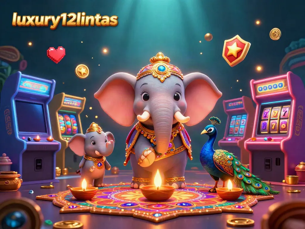Experience the vibrant world of luxury12lintas with animated characters and casino game elements.