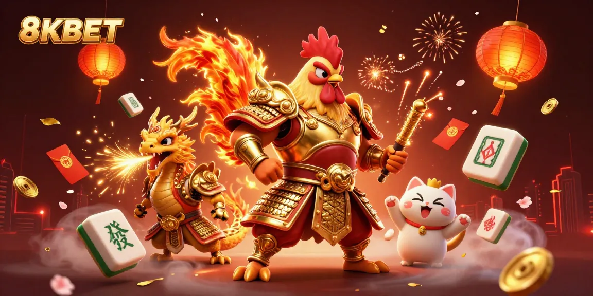 Experience exciting gameplay at 8KBET with an energetic carnival-themed illustration.