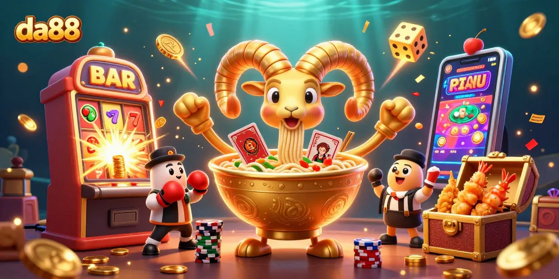 Experience the excitement of da88 with vibrant characters and dynamic casino elements in this colorful 3D illustration.