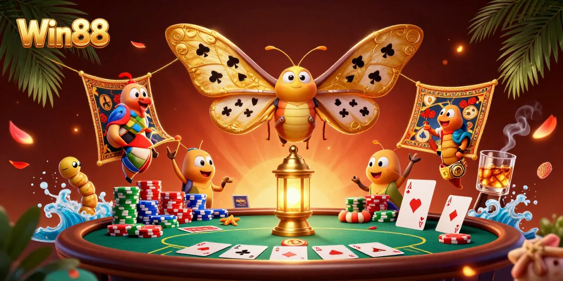Experience Win88's dynamic casino atmosphere with a 3D illustration of vibrant gaming elements.