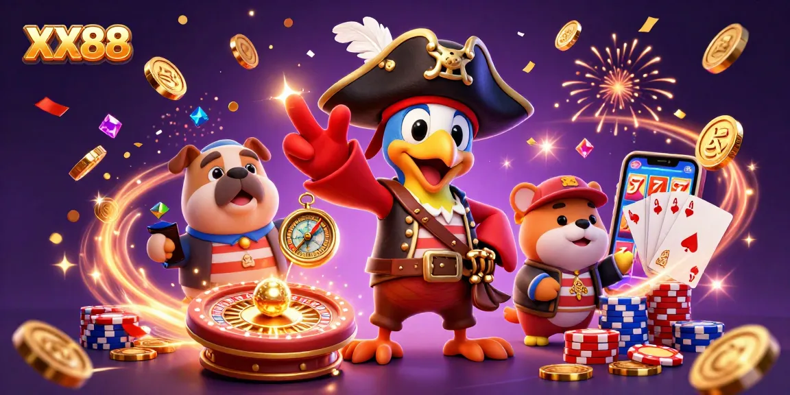 Join the thrilling gameplay at XX88, featuring vibrant 3D characters and dynamic casino elements in action.