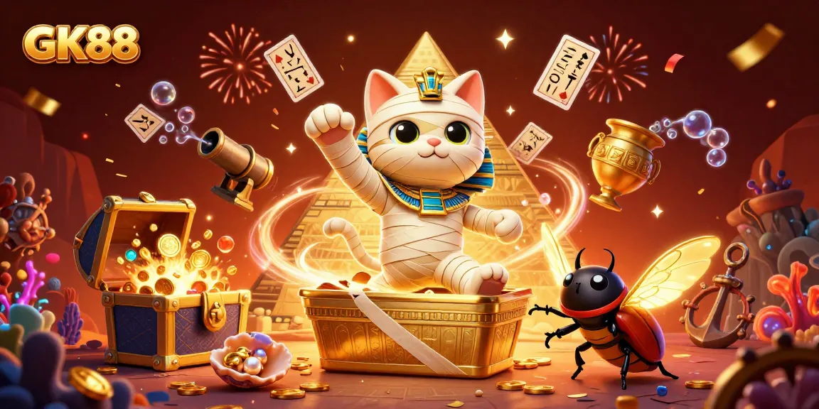 Experience the thrill of GK88 gaming with our vibrant Egyptian-themed casino scene packed with rich details.
