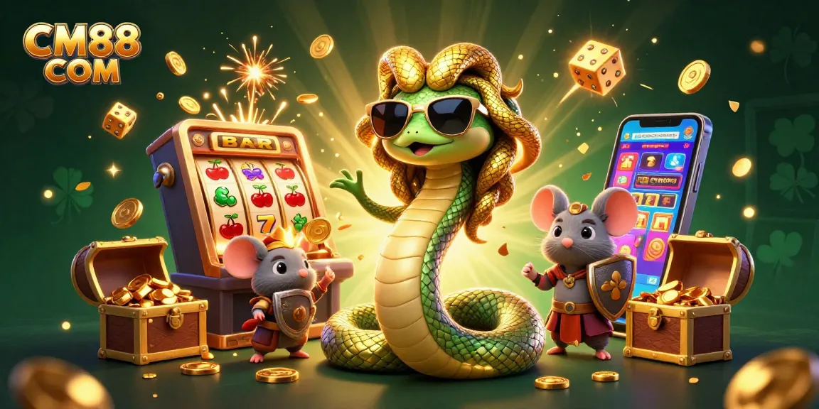 Join the fun at CM88 COM with a vibrant slot machine bursting with winnings and lucky symbols.
