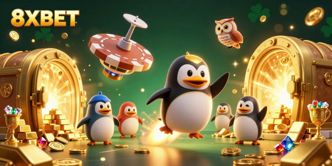 Experience thrilling gameplay at 8XBET with this vibrant casino-inspired 3D illustration.