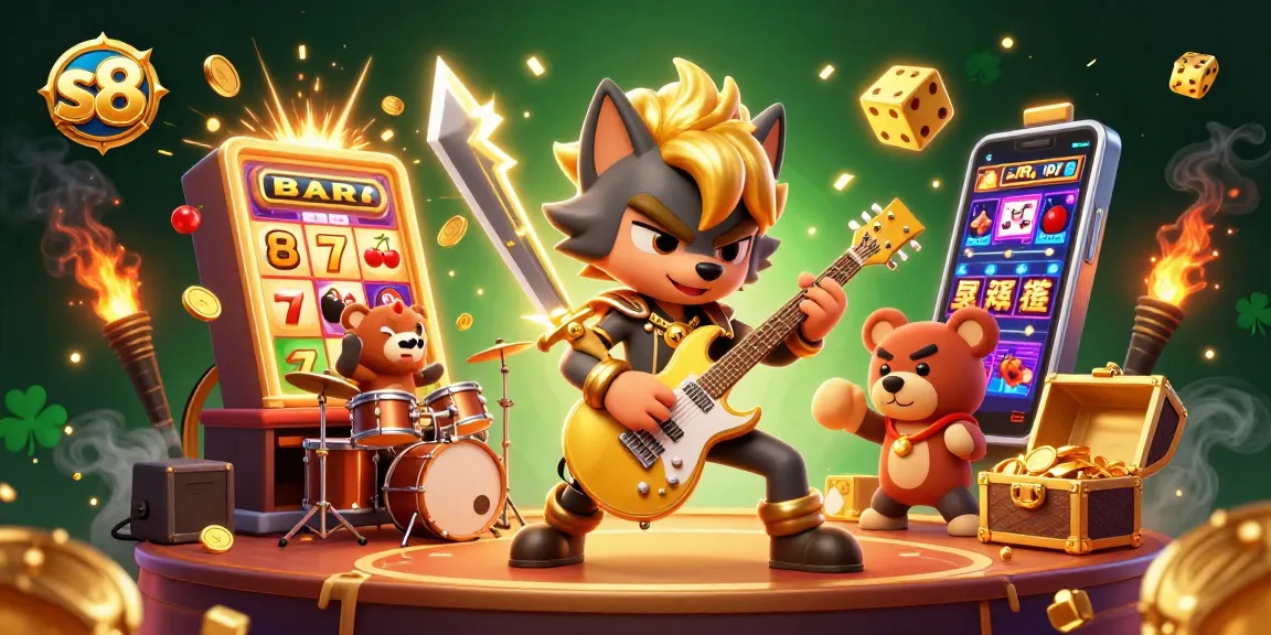 Experience thrilling gameplay at s8 with a vibrant casino scene featuring a rock star wolf.