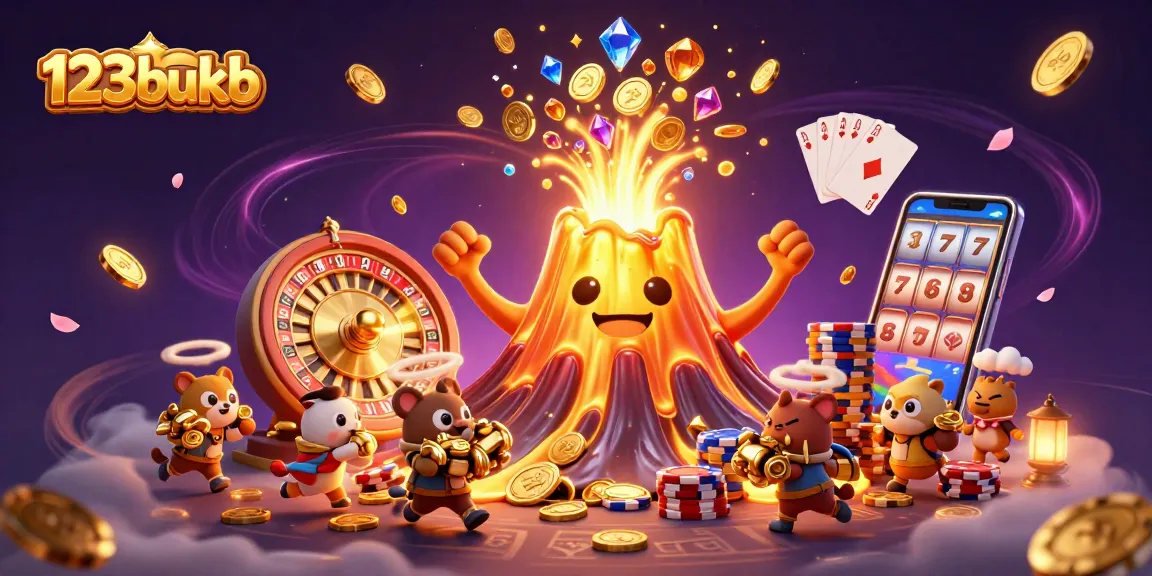 Experience thrilling wins at 123bukb, with a dynamic casino illustration capturing vibrant action and excitement.