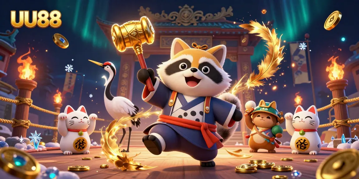 Experience exciting gameplay at UU88 with a lively 3D illustration of unique characters and casino elements.