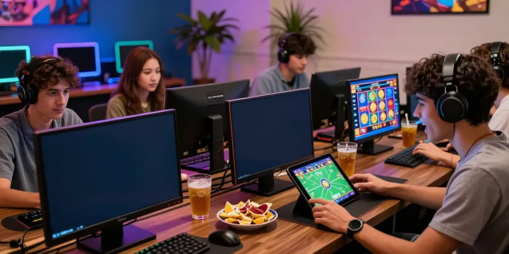 Online gaming experience with multiple players enjoying TX88's platform, showcasing excitement and engagement.