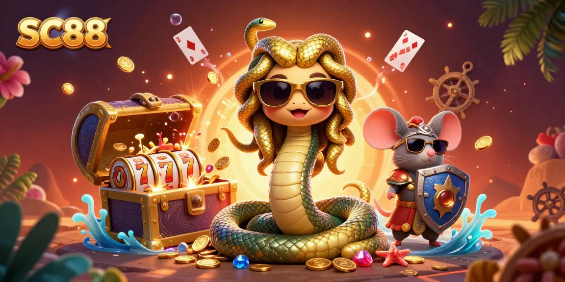 Join the fun at SC88 as Medusa and friends celebrate with jackpots and treasures in a vibrant casino scene.