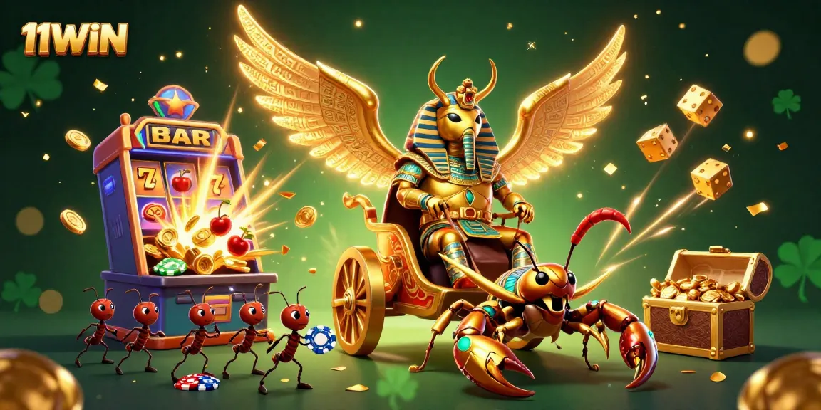 Win big at 11WIN with captivating casino action featuring golden scarabs and jackpot excitement.