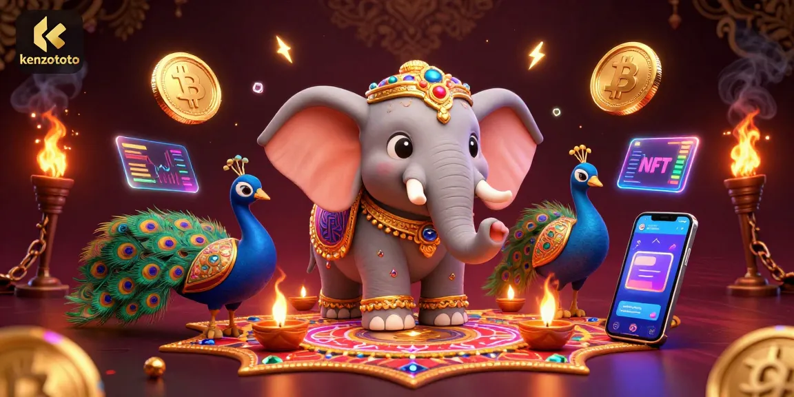 Kenzototo players celebrating wins with dynamic 3D illustration of colorful characters and crypto elements.
